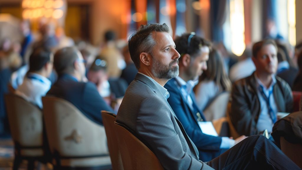 Crowd of fintech professionals networking at Argent conference in Las Vegas.