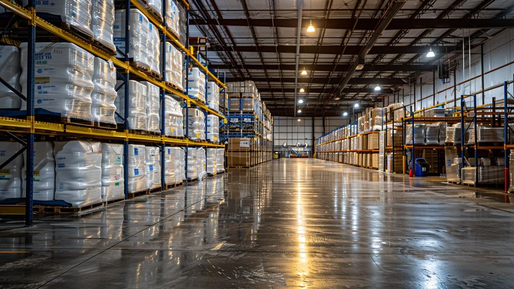 Company warehouse with bulk inventory stock