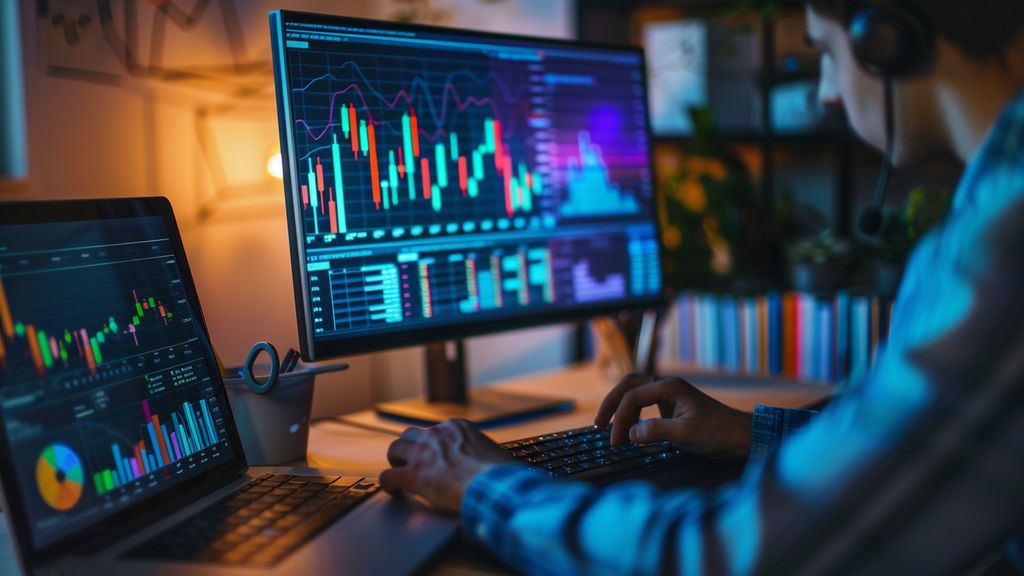 Person working on a computer with AI software analyzing graphs.