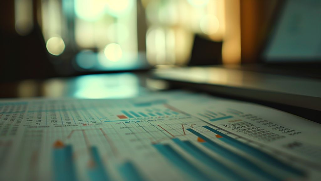 Closeup of statistical graphs and charts in a report.
