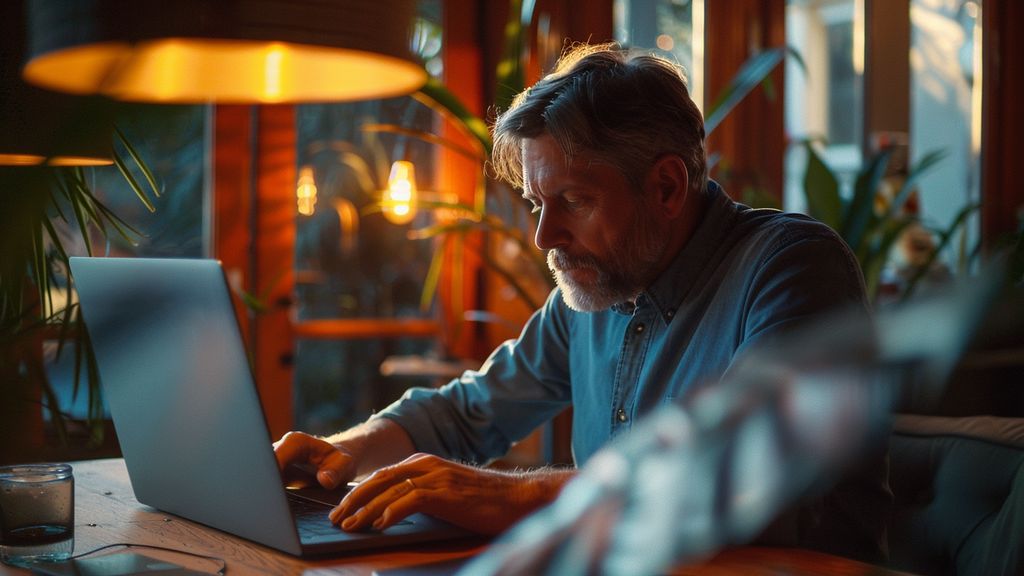 Local business owner analyzing Amazon ad performance on a laptop.