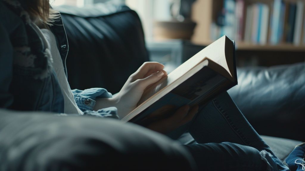 Closeup of someone reading a selfimprovement book.