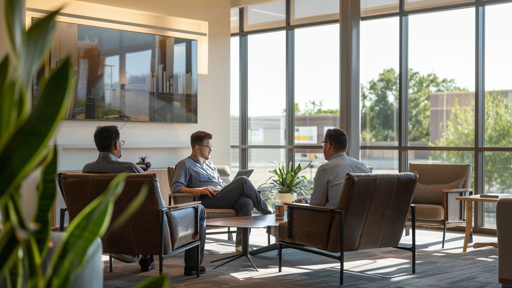 Employees at HighLevel collaborating during a meeting in a modern office