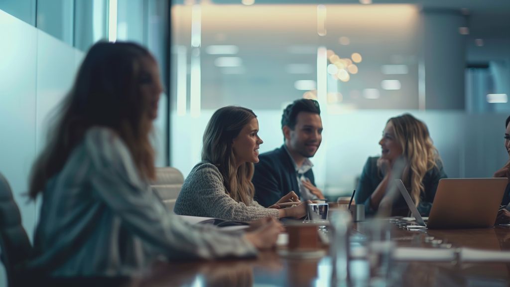 Group of employees collaborating on customer insights in a meeting room.