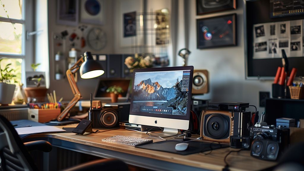 Various affiliate marketing tools displayed on a professional workspace.