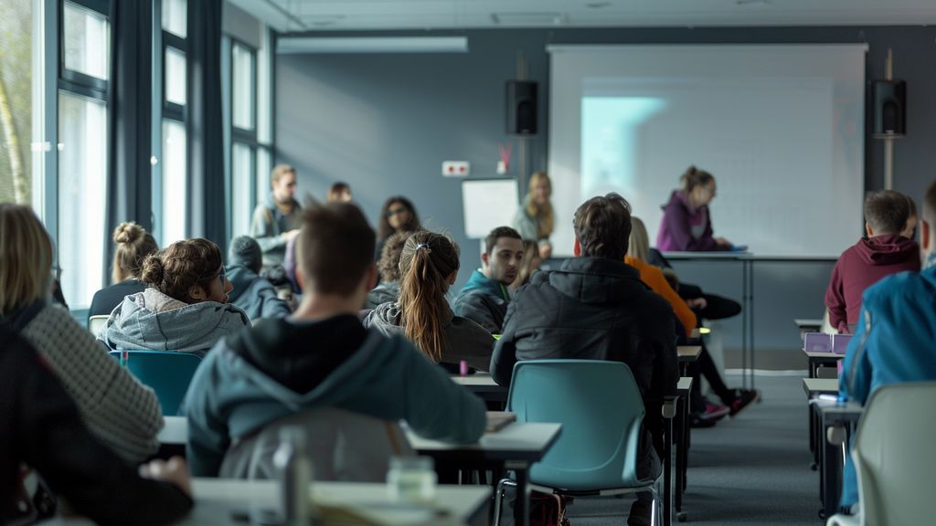 Group of people in a training session with a projector.