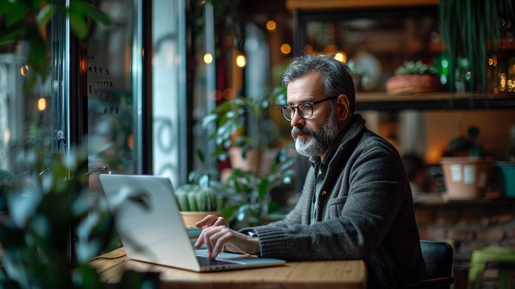 Business owner checking Yelp reviews on a laptop.