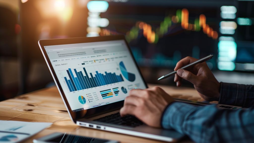 Business analyst reviewing SaaS pricing data on a laptop screen.