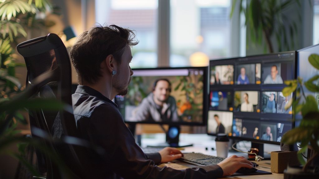 Web conferencing setup showing slides and engaged remote attendees.