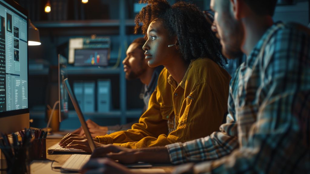 Team collaborating with digital resources on a computer screen.