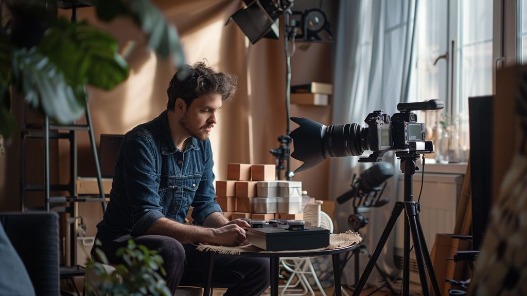Influencer unboxing a premium product with a stylish backdrop.