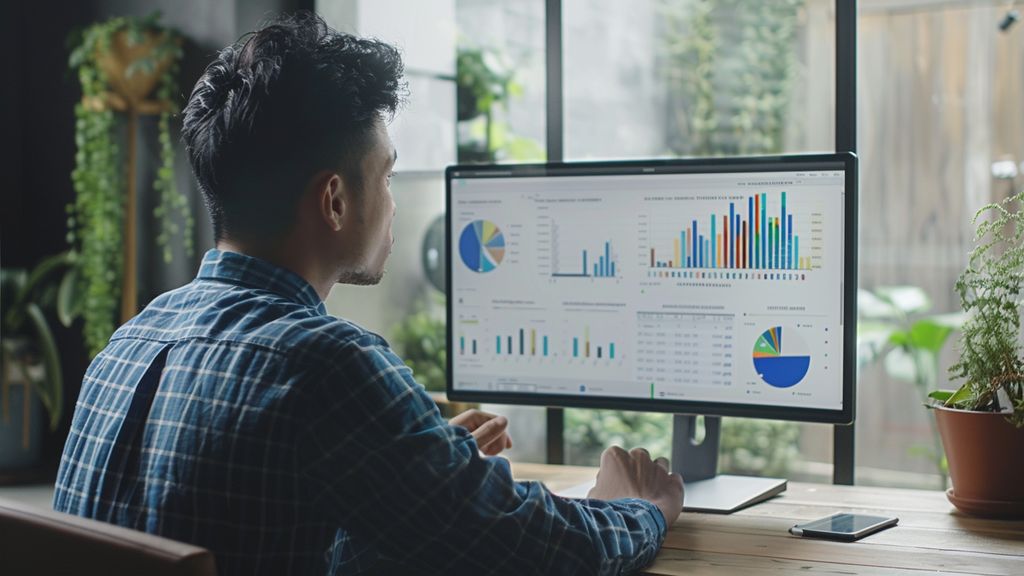 Marketer analyzing automated reports on HighLevel dashboard for campaign performance.